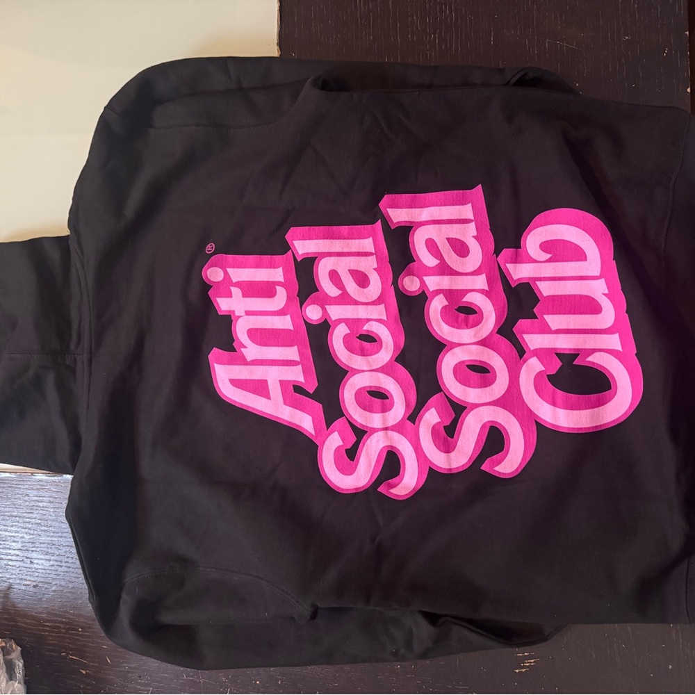 Anti Social Social Club Black Hoodie with Pink Logo